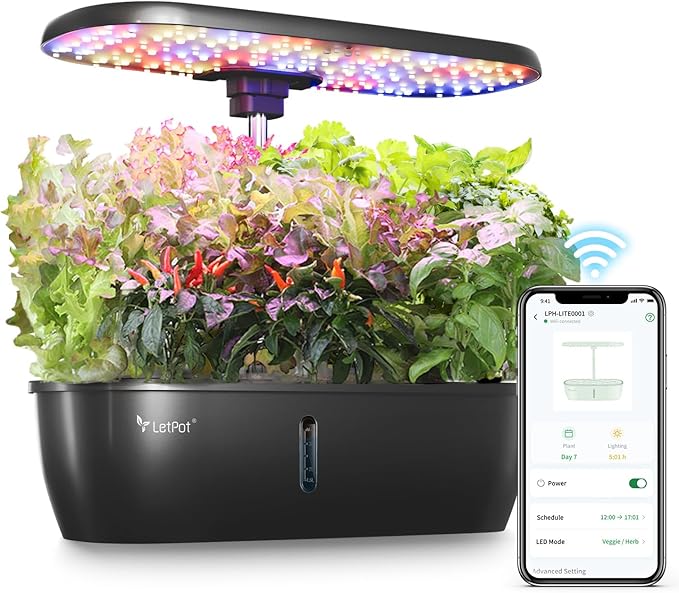 LETPOT LPH-Lite Hydroponics Growing System, 12 Pods Smart Herb Garden Kit Indoor, Indoor Garden, APP & WiFi Controlled, with 24W Growing LED, 5.5L Water Tank, Pump System, Automatic Timer