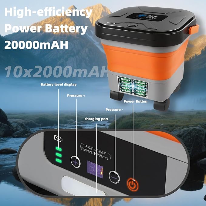 Cordless Pressure Washer w/3.5Gal Tank with Universal Wheel 6-in-1 Nozzle, Max 620PSI, 16.4FT Hose, 20000mAh Lithium Battery, Fold Portable Washer for Camping, Pet Cleaning,Watering The Flowers