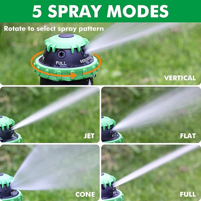 RESTMO Gear Drive Sprinkler with Metal Spike Base, 5-Pattern Heavy Duty Gardening Watering System, Multi-Adjustable Lawn Sprinkle for Garden Plant, Flower Bed and Large Yard Area Watering, Green