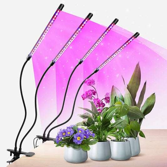 Plant Lights for Indoor Growing, Red Blue Spectrum 4 Heads Clip Grow Lamps with 10 Feet Cables for Seeding Blooming and Fruiting(2 Pack)