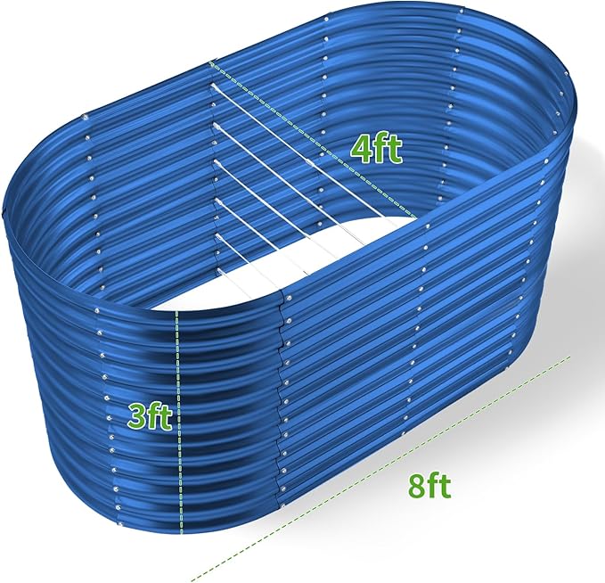 Land Guard 8x4x3ft Oval Galvanized Raised Garden Beds, Large-Capacity Metal Planter Box Outdoor, Durable Deep Raised Garden Bed 3ft Tall, Raised Beds for Gardening Vegetables, Royal Blue