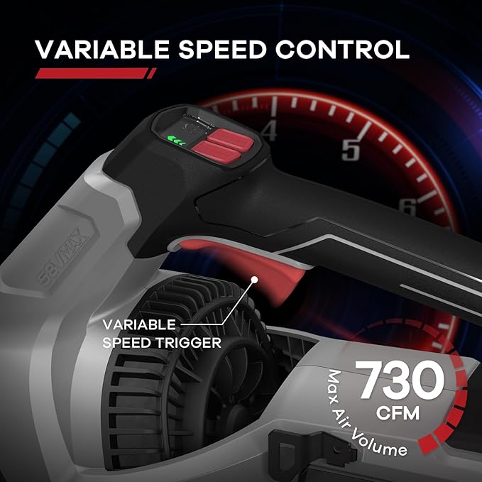 Enhulk 58V 730 CFM Leaf Blower, Brushless Motor, Cruise Control, Turbo Variable-Speeds, CoolBlast Tech, 2.5AH Battery and Charger Included