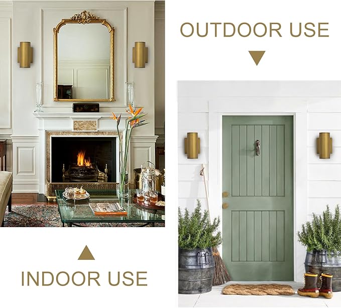 Modern LED Outdoor Wall Lights 7" Cylinder Up and Down Exterior Lighting Fixtures Handmade Gold Outdoor Wall Sconce Wall Mount on Any Direction