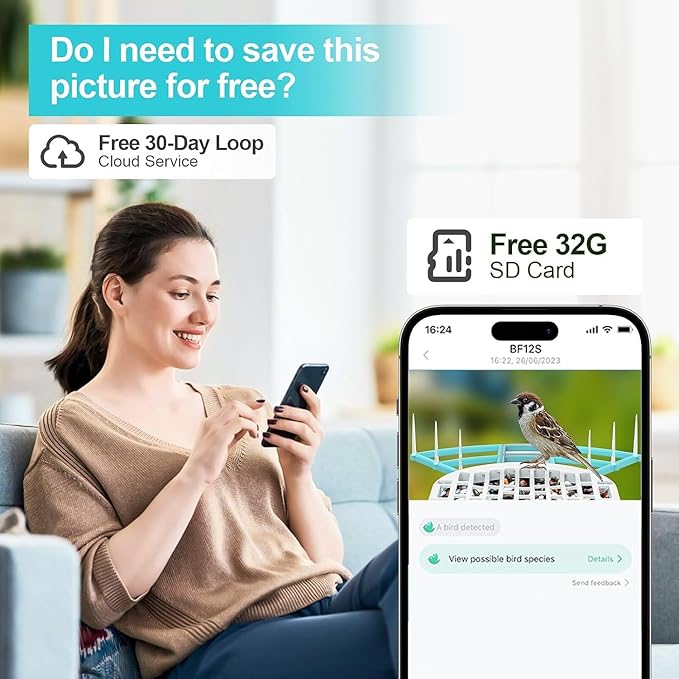 Smart Bird Feeder with Camera Solar Powered - 2K HD Live View, AI Bird Species Identification, Instant Arrival Alerts - IP68 Waterproof Bird House, 2.4GHz WiFi, Best Gift for BirdLovers