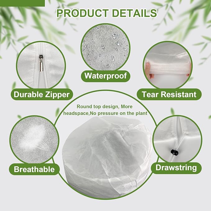3PCS Plant Covers Freeze Protection, 47" X 31.5" Round Top Winter Zipper Plant Covers with Drawstring, Plant Protection Cover Bags, Frost Blankets Frost Cloth for Fruit Tree Potted Plants