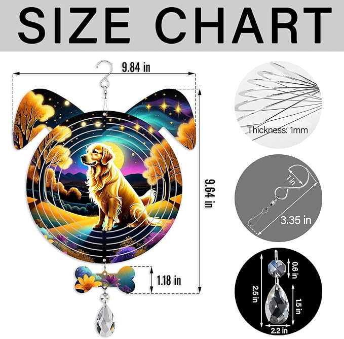 Golden Retriever Dog Ears Wind Spinner, Golden Retriever Wind Spinner Hanging for Yard and Garden