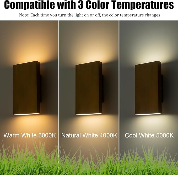 Handmade Gold Up and Down Outdoor Wall Lights 10" LED Patio Wall Light Fixture Rectangle Exterior Lighting Fixtures for House, Porch Entryway Front Door Patio Garage (10W, 3000K/4500K/6000K)