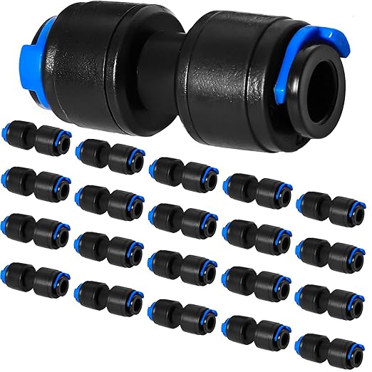 20 Pack 1/4" Drip Universal Straights Fitting Connectors, Quick Connect Universal Drip Irrigation Tubing Coupling Valve, Connector Locking Fitting for Sprinkler or Drip Irrigation System