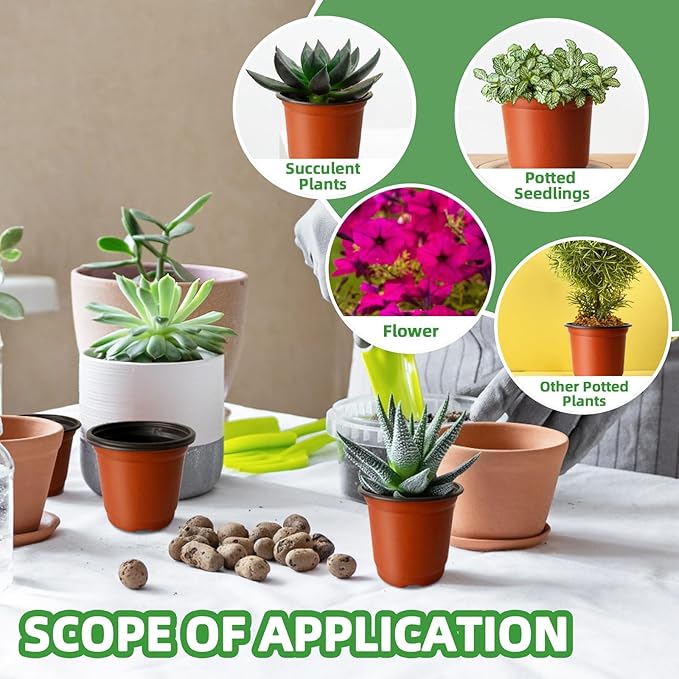 200 PCS Plastic Nursery Pots,4 Inch Seedling Starting Pot with Holes,Flower Plant Container for Succulent,Seed,Cuttings,Transplanting