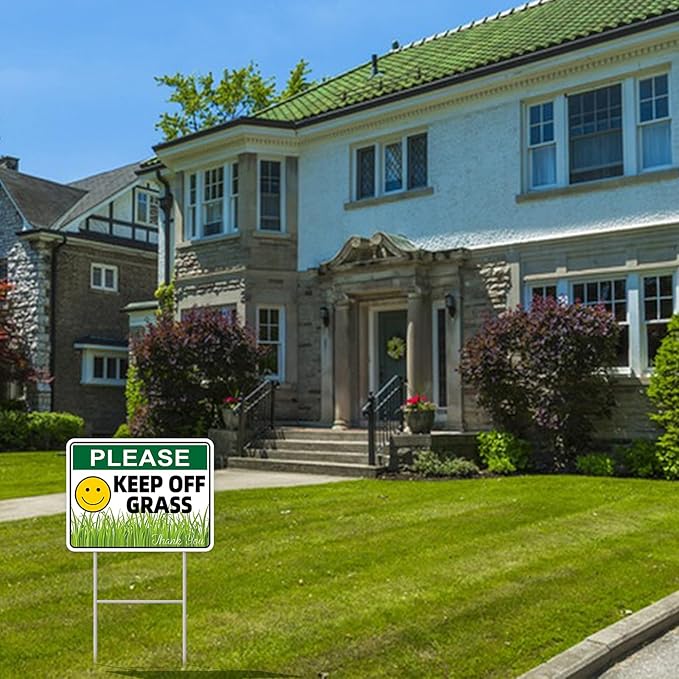 Keep Off Grass Sign, 2-Pack 13"x10" H-Metal Stakes, Double-Sided Signs, Corrugated Plastic, Keep Off Grass Signs For Yard