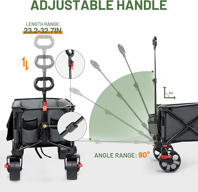 Timber Ridge 47" L Collapsible Folding Wagon with Tailgate, 300lbs Heavy Duty Beach Wagon with All-Terrain Big Wheels, 250L Foldable Utility Cart for Sand Camping Sports Shopping, Grey