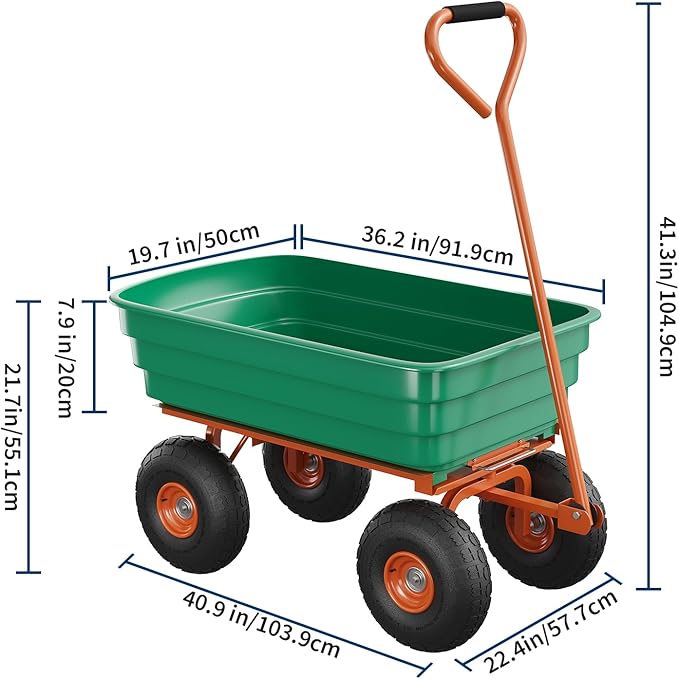 All-Terrain Garden Dump Cart with Removable Bed | 600Lb Heavy Duty Utility Wagon for Yard Work | 180° Pivoting Handle for Easy Control | Hauls Soil, Plants, Tools with Ease