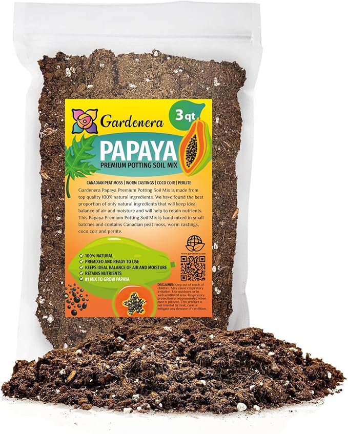 GARDENERA Papaya Plant Potting Soil - Enhance Fruiting and Health with Professional Grade Nutrient-Rich Mix - 3 Quart