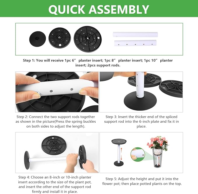 YLSAZL 2 Pack Adjustable Height Plant Risers for Inside Pots,21-33" Rise Plant Risers for, Indoor & Outdoor Insert with, Tall Square Round Taper Planter with 6''8" 10" Base & Top(Black - Long)