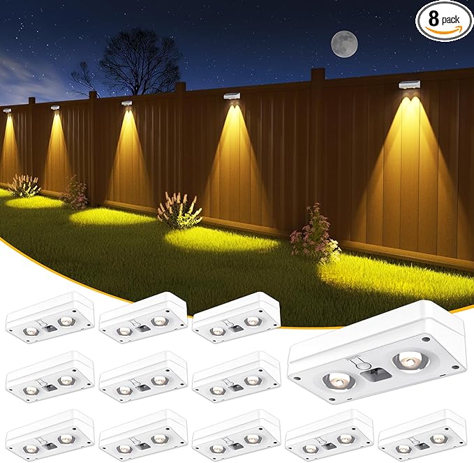 Solar Fence Lights 12 Pack, 50 Lumens Outdoor Fence Solar Lights with 12 Modes RGB Color Glow LED Solar Lights Outdoor Waterproof for Patio, Backyard, Deck, Fence, Railing.(White Shell)