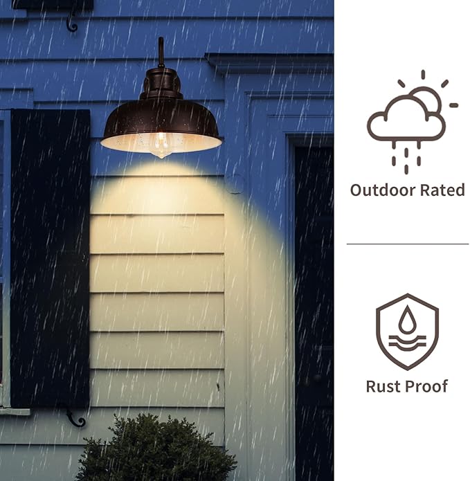 Solar Barn Light for Outside, Gooseneck Outdoor Wall Lights Solar Powered, Farmhouse Exterior Wall Sconce, Industrial Outside Lighting Fixture, Rustic Lantern for Garage, Barn, Shed, RZSR007 OW