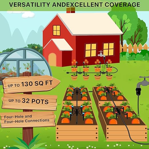 Drip Irrigation System โ 2025 Upgraded Garden Watering System with 46FT 1/2'' Tubing, New Quick-Connect 1/4 inch Fittings Automatic Sprinkler for Garden Lawn Greenhouse Plant Flower Bed