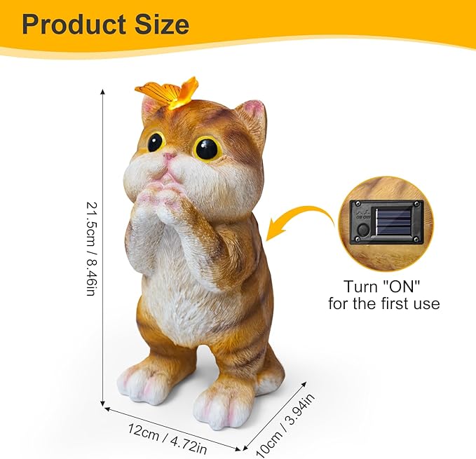 Solar Garden Decor Outdoor Statues Cat - Lawn Decor Statue for Patio, Balcony, Yard Ornament - Unique Gifts for Housewarming, Birthday, Christmas (Yellow)