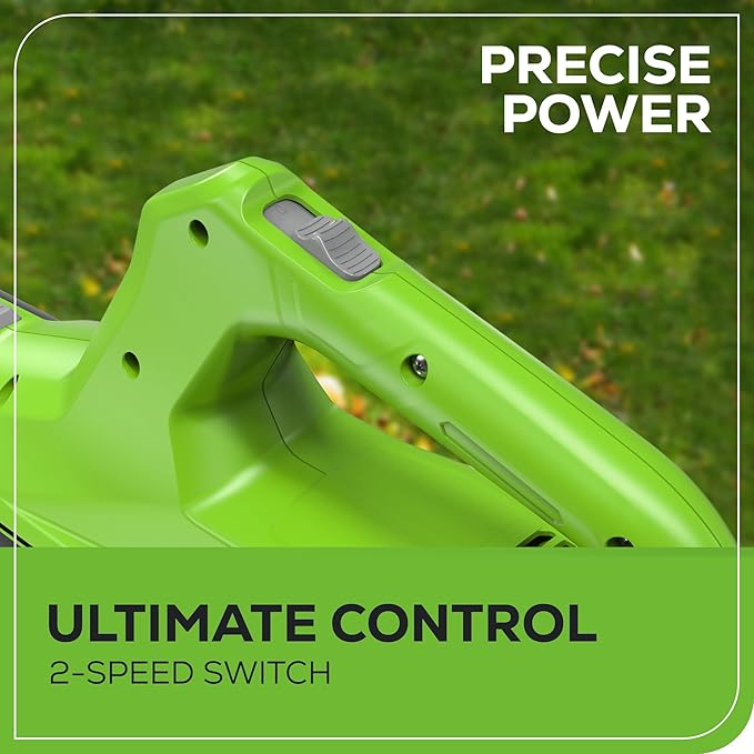 Greenworks 24V (90 MPH / 320 CFM / 150+ Compatible Tools) Cordless Axial Leaf Blower, 2.0Ah Battery and Charger Included