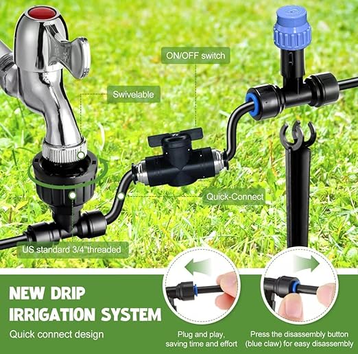 98.4FT Quick-Connect Drip Irrigation Kit with Adjustable Fan-Shaped Drippers for Garden Watering, Saving Water Automatic Irrigation Equipment for Raised Bed Plants Vegetable Garden Greenhouse