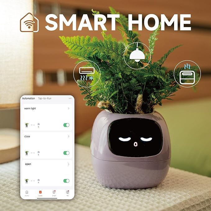 Smart pet Planter Robot Guidance on Plant Care with Emojis, Adorable Plant Companion with Rich Gesture Interaction, Neat Desk Setup Gift (White)