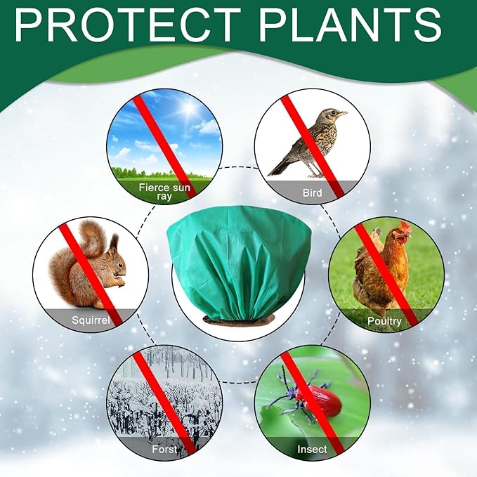8 Pcs Plant Covers Frost Protection Bag 39.3" x 19.6" Winter Reusable Plants Jacket with Drawstring Shrub Protection Wraps Bags Frost Blanket for Winter Outdoor Garden Plants
