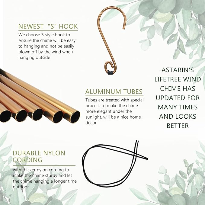 Gifts for Mom & Grandma - Outdoor Wind Chimes with Engraved Tree of Life, Large Patio Hanging Decor for Garden, Yard, Christmas, Anniversary Celebrations