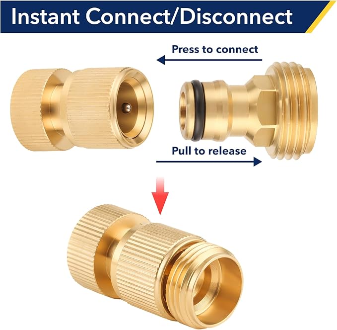Garden Hose Quick Connector, 3/4 Inch GHT Thread Quick Connect Kit, Solid Brass Water Hose Fittings with Female Adapter and Male Adapter(10pcs)