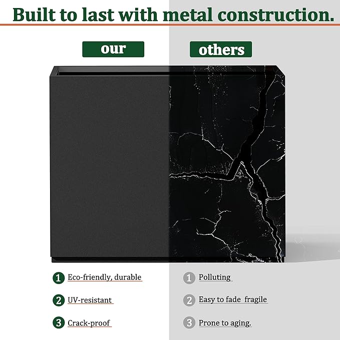 Large Rectangle Planter Metal Black Planter Box with a Drainage Hole and a Removable Divider Indoor Outdoor Porch Pots for Tall Plants, Trees, Flowers 37.99"x 15" x 16.26" Black