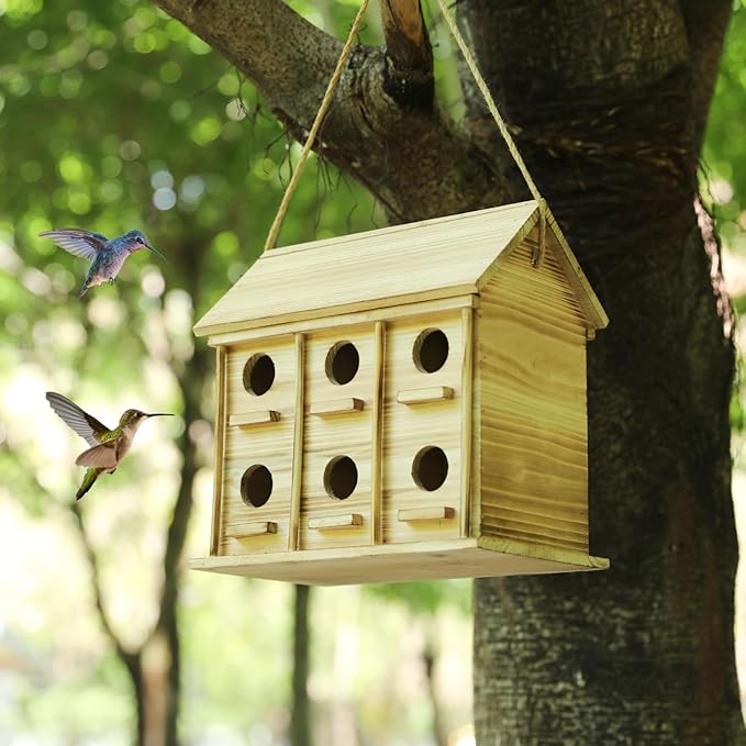 Bird Houses for Outside - Large Bird House for 12 Bird Families Outdoor Bird House for Bluebird Finch Cardinals Bird Houses for Outdoor Hanging Birdhouse for Garden (Wood, Set of 1)