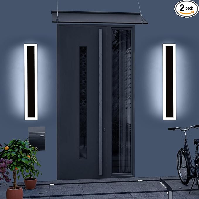 Upgrade Widened 2 Pack Modern Outdoor Wall Light Fixture, 23.6inch Long Linear LED Sconces, 3 Color 3000K/4500K/6000K, IP65 Waterproof, 24W, White Acrylic, Exterior Lighting for House, Patio, Garage