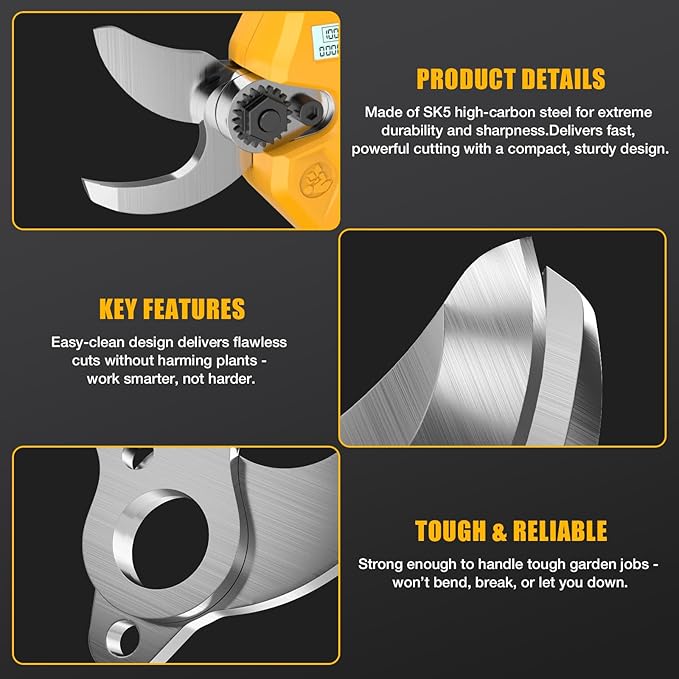 Pruning Shears for Dewalt 20V Battery – Electric Pruning Shears for Gardening, SK5 High-Carbon Steel Blade, 0.8-1.5" Cutting Capacity, LCD Display (Tool Only, No Battery)