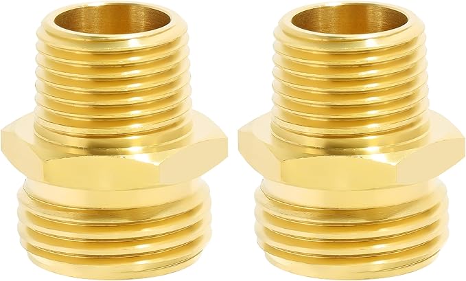 TAROSE 2 Pack Brass Garden Hose Adapter, Male to Male Hose Connector Adapter, GHT to NPT Adapter Hose Fitting,Brass Garden Hose to Pipe Fittings Connect
