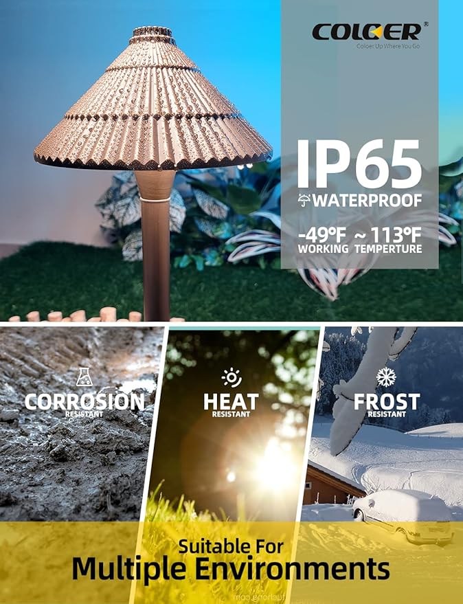 COLOER 12V Brass Outdoor Low Voltage Pathway Lights for Outside(Bronze,23" Tall, 7.5" Shade) with 2W 2700K G4 LED Bulb(604B)