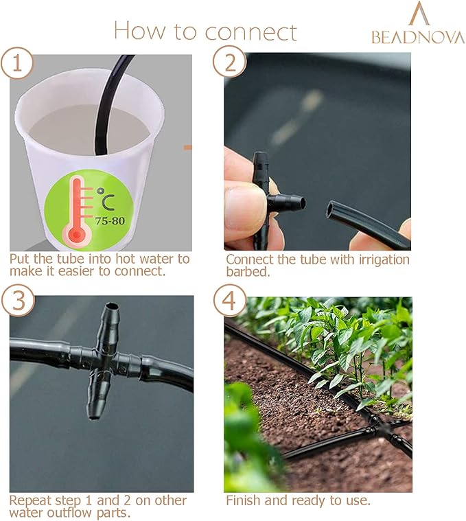 BEADNOVA Drip Irrigation Connectors 20 Pcs 1/4 Inch Barbed 4 Way Couplings Irrigation Connectors for 1/4 Inch Drip Tubing Water Tubing Gardening Supplies (20pcs)