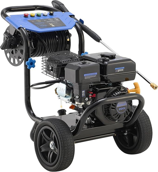 Gas Pressure Washer 3600 PSI, 2.3 GPM Heavy Duty High Power Washer,212CC Engine with 30FT Hose, Axial Aluminum Pump, Soap Tank, Spray Gun and Wand, 5 Quick Connect Nozzle (Blue)
