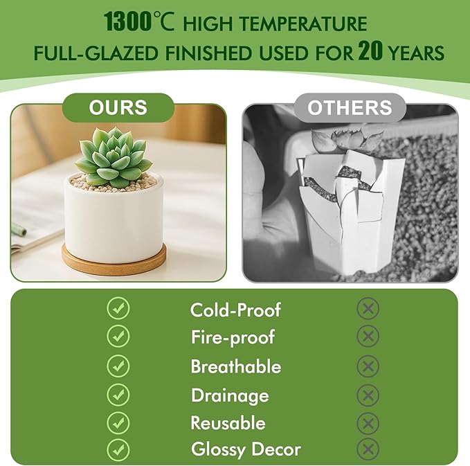 ZOUTOG Succulent Pots 3.1 Inch,6 Pack Succulent Planters,Small Pots for Plants with Drainage and Tray,White Ceramic Flower Planters for Indoor Plants,Home,Office,Desk