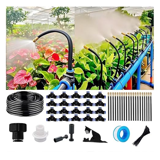 Drip Irrigation Kit Automatic Watering System for Potted Plants, 360 Degree Adjustable Copper Micro Sprinklers, Quick Connect Tubing Fittings for Garden, Lawn, Patio, Balcony(20 Nozzles)