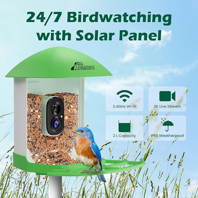 Bird Feeder with Camera, Smart Bird House with Cam for Outside, 2K HD Auto Record Video, AI Identification & Instant Alerts, Solar Powered, Bird Watching Gifts for Family and Birdlovers