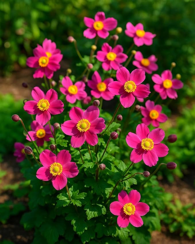 Perennial Farm Anemone x Hybrida Fantasy™ 'Red Riding Hood' – Live Windflower in #1 Container, Bright Rose-Pink Blooms, Compact Habit, Long Blooming, Deer Resistant, Great for Borders & Shade Gardens