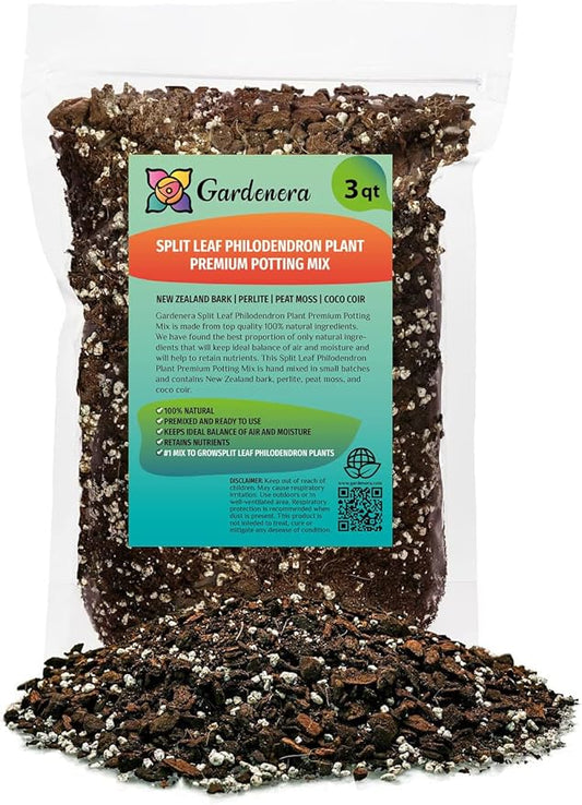 Gardenera Split Leaf Philodendron Potting Soil - Enhances Aeration and Drainage for Thriving Foliage - 3 Quart