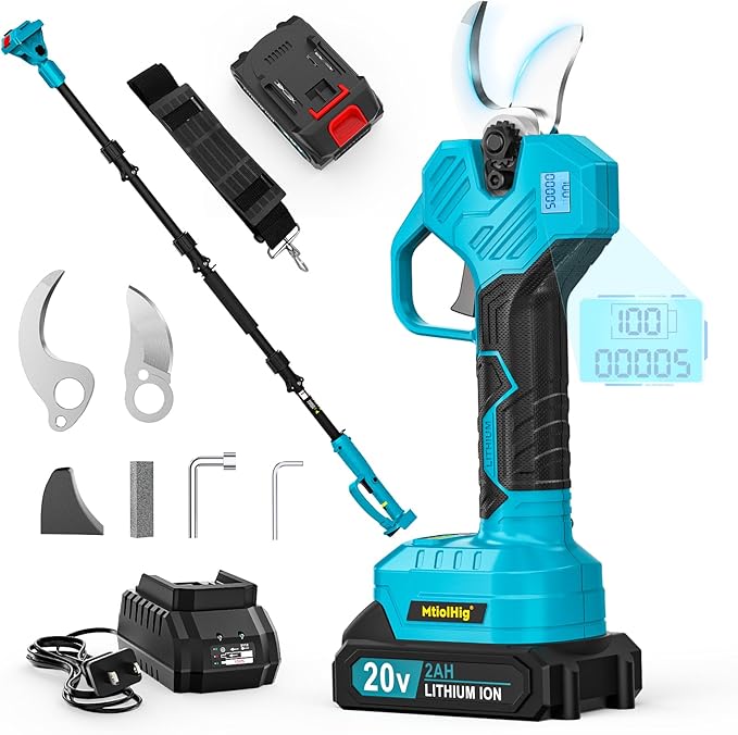 Cordless Pole Pruning Shears Compatible with Makita 18V Battery: 1.5-2 Inch Cutting Diameter Electric Pruning Shears with 2 x 2.0Ah Rechargeable Batteries - 13ft Reach Pole Pruner