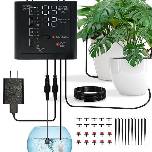 Automatic Drip Irrigation System, Indoor Plant Self Watering Devices for Vacation,Auto Plant Waterer,Drip Irrigation Timer for Potted Plants Indoor Garden Greenhouse (10 Pots,Adjustable Dripper)