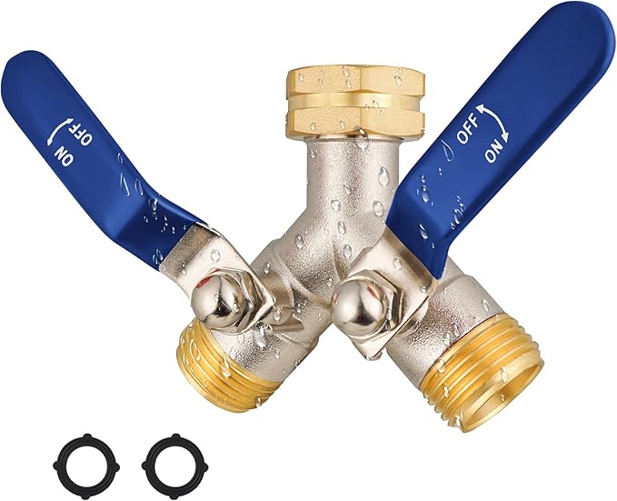 EJW brass hose splitter high flow splitter full flow hose splitter 2 way water splitter Faucet Splitter heavy duty splitter Valve 3/4 Inch GHT Thread