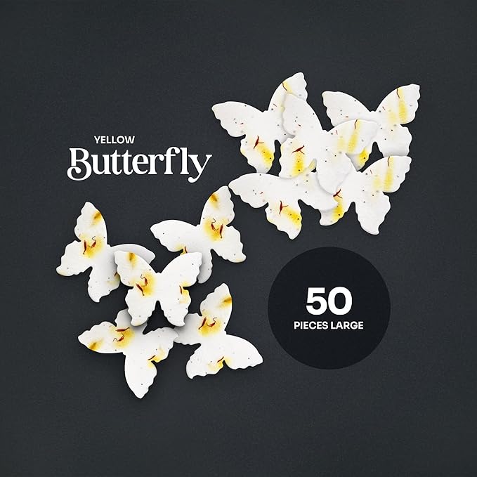 Butterfly Seed Paper – 50pcs Large Yellow Plantable Wildflower, Writable & Plantable Gift for Moms, Plant Lover, & Teachers, Ideal for Weddings, Baby Shower, Memorial, & Celebrations