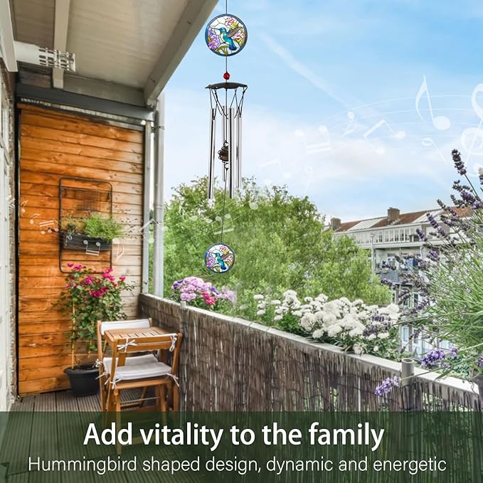 Wind Chimes for Outside 24" Hummingbird Wind Chimes Outdoor Home Patio Garden Decor Hummingbird Gifts Windchimes Outdoors Gift Ideas for Women Mom Grandma Sisters