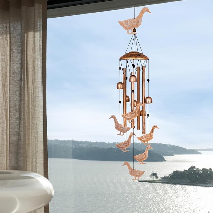 Duck Wind Chimes for Outside, Metal Windchimes Outdoors, Duck Gifts for Women/Men, Memorial/Birthday Gifts, Garden Decor for Outside, Patio or Yard, Durable Chimes for Outdoors