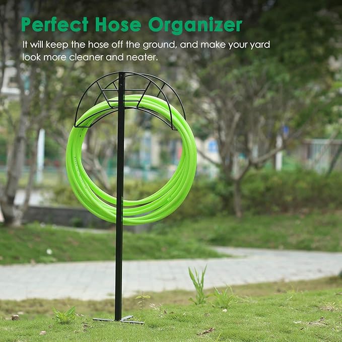 TomCare Garden Hose Holder Detachable Metal Water Hose Holder Holds 150 FT Hoses Free Standing Hose Hanger Stand Heavy Duty Garden Storage Rack for Outside Yard Lawn, Black