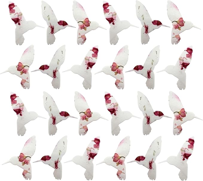 Wildflower Seed Paper - Set of 24 Hummingbird-Shaped for Funeral Favors, Memorial Gifts, & Sympathy Gifts for Loss of Father and Mother (Pink)