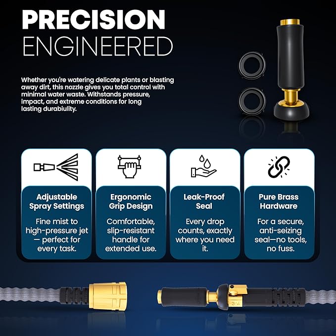 TITAN Flexible Garden Hose 65FT – Ultra Lightweight, Heavy Duty Water Hose with Brass Fittings & Jet Nozzle – Kink-Free, Non-Expanding, Durable Fabric Hose for Yard, Lawn, Car Wash, Outdoor Use